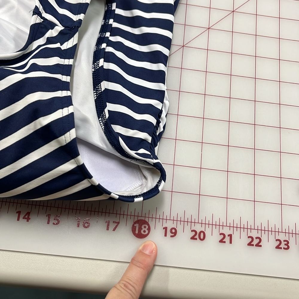LAND'S END Navy/WHT Stripe High Neck Modest/Full Coverage Tankini Swim Top 16DD - Picture 14 of 15